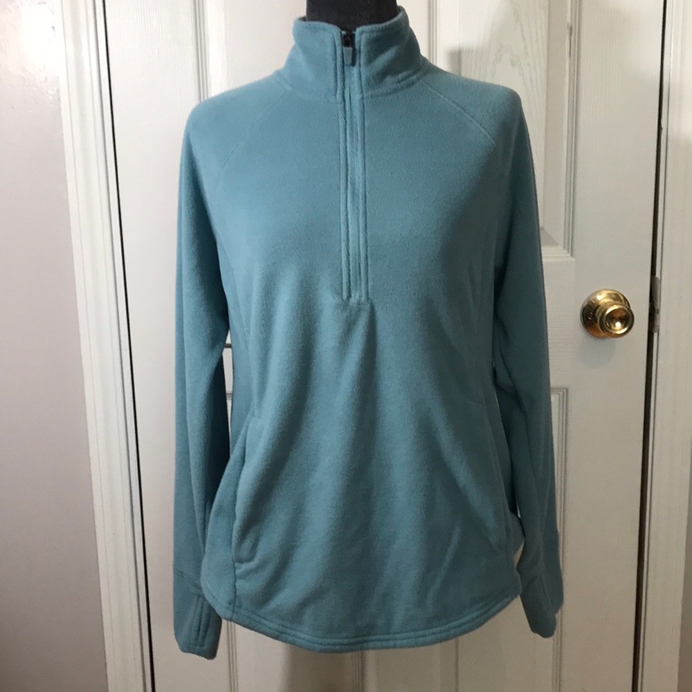 Old navy fleece quarter zip kangaroo pocket thumb holes size large petite